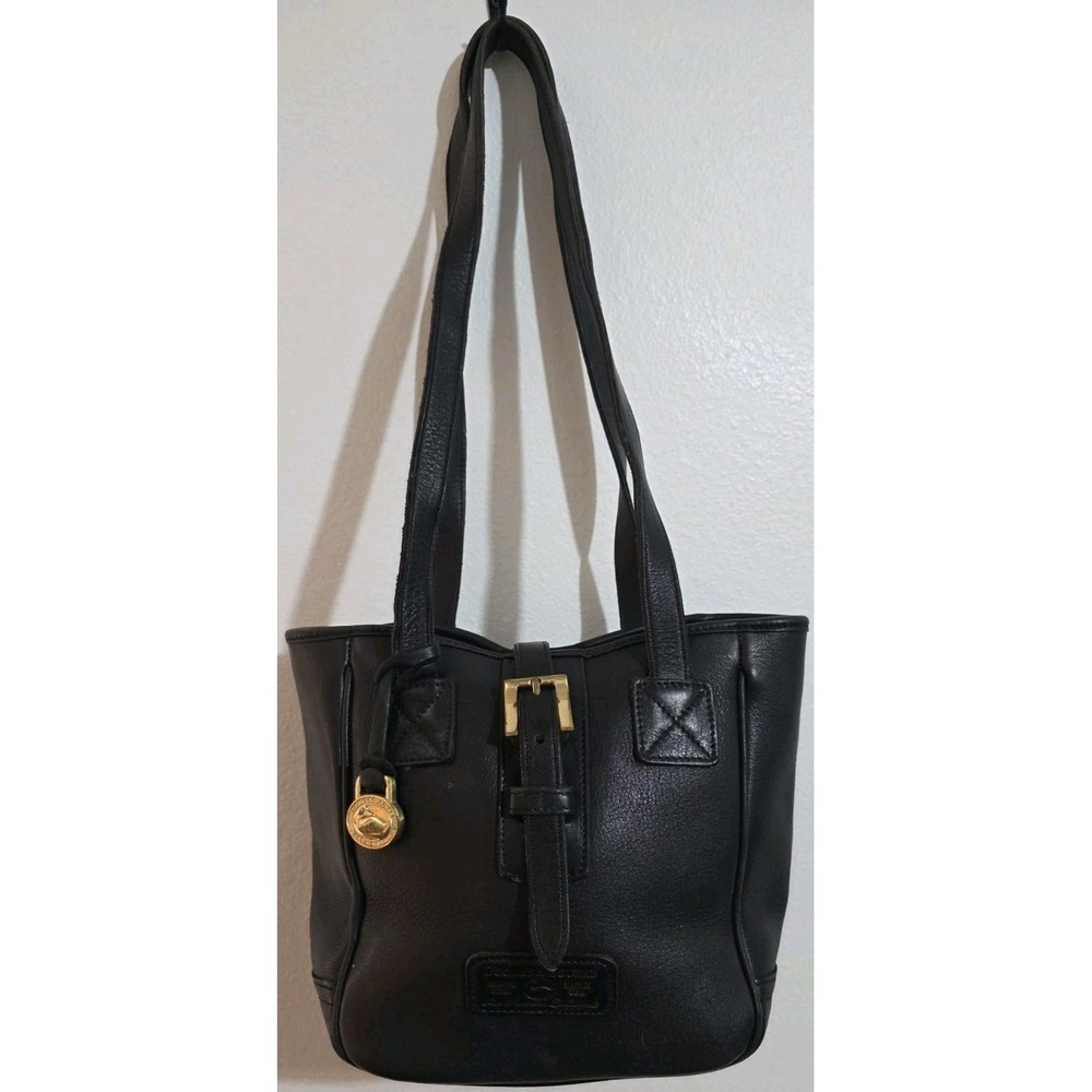 Vintage Dooney & Bourke Black Leather Suede Tote Bag Buckle Closure USA Shoulder